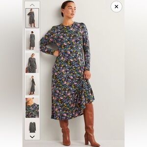 Boden Floral Midi Dress in Navy, Pink & Green